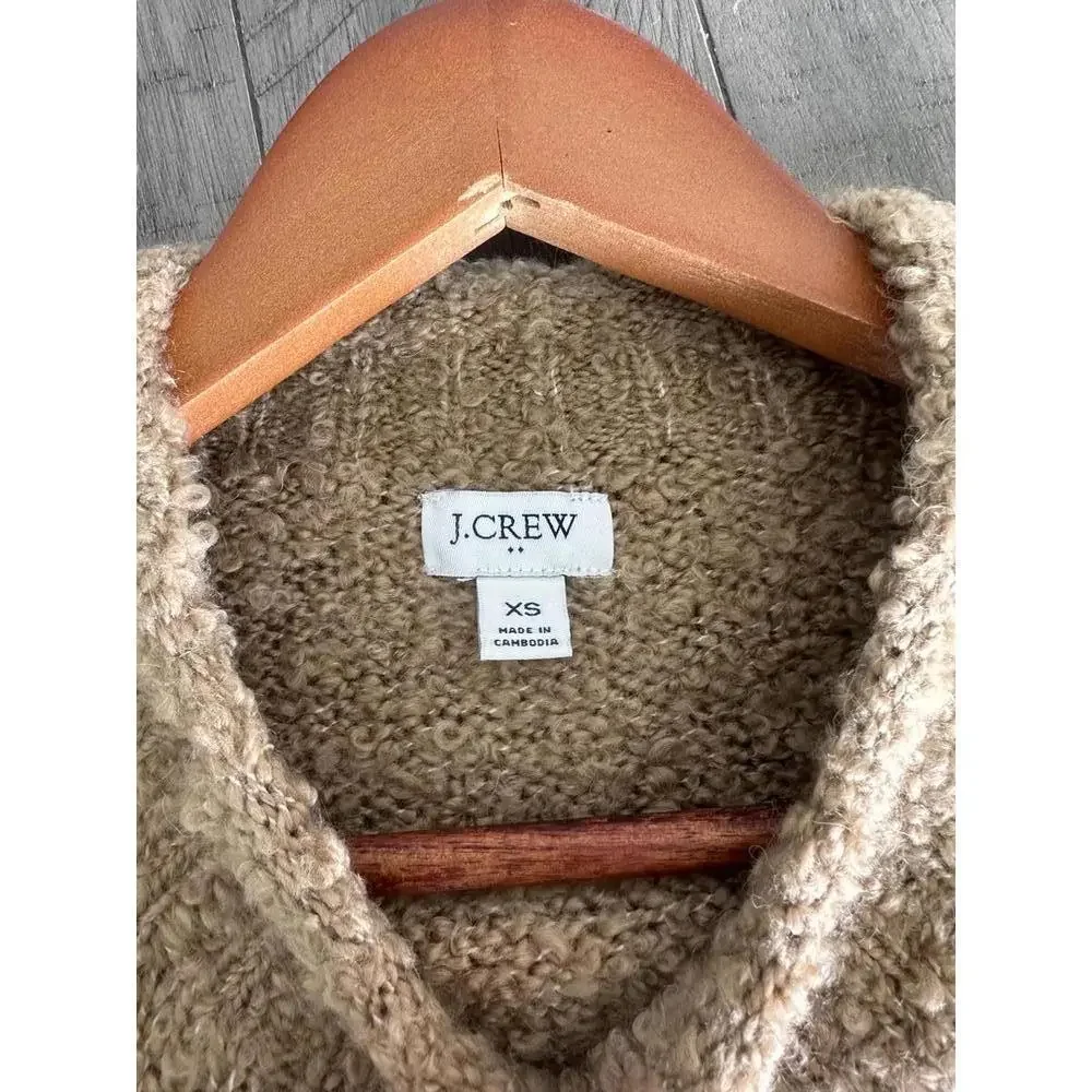 NWOT J.Crew Bouclé Striped Rollneck Sweater Wool/Alpaca Camel Neutral Women’s XS